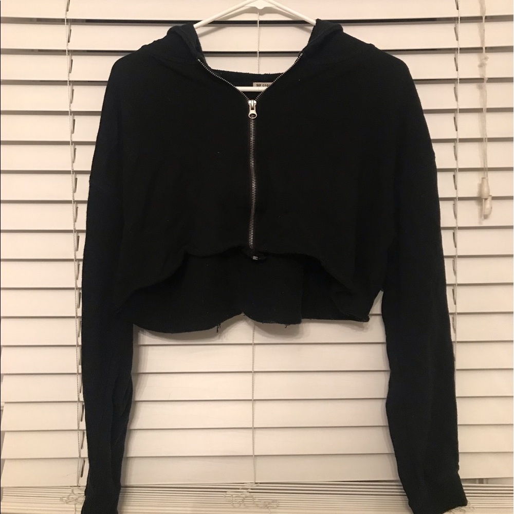 Forever 21 black cropped hoodie (femme written down both arms)